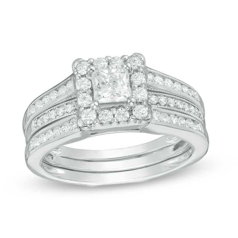 Main Image 1 of 1 CT. T.W. Princess-Cut Diamond Frame Bridal Set in 14K White Gold
