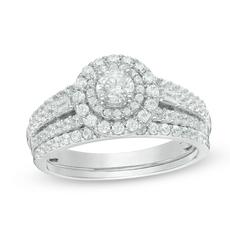 Main Image 1 of 1 CT. T.W. Diamond Double Frame Bridal Set in 14K White Gold