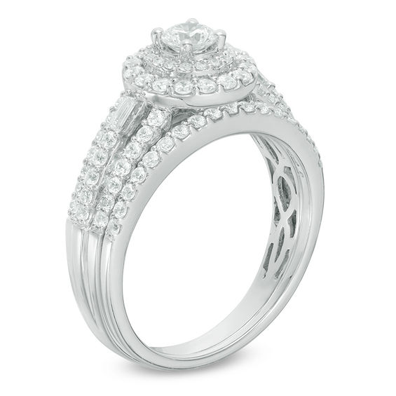 1 CT. T.w. Diamond Double Frame Bridal Set in 14K White Gold