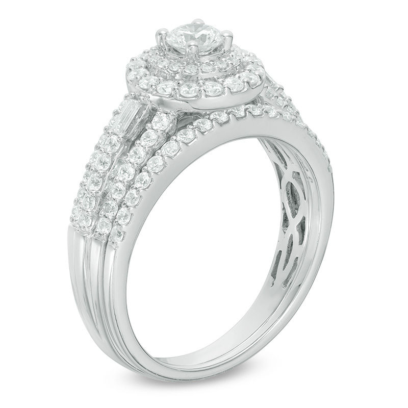 1 CT. T.W. Diamond Double Frame Bridal Set in 14K White Gold