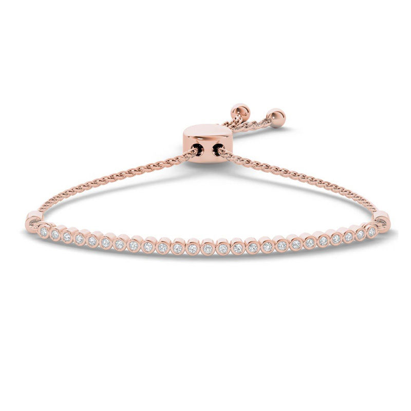Main Image 1 of 1/10 CT. T.W. Diamond Bar Bolo Bracelet in Sterling Silver with 14K Rose Gold Plate - 9.0"
