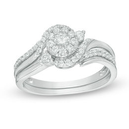 Engagement Rings Wedding Zales 1 2 Ct T W Diamond Swirl Byp Frame Bridal Set In 10k White Gold