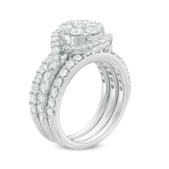 2-1/2 CT. T.w. Diamond Swirl Bypass Frame Three Piece Bridal Set in 14K White Gold
