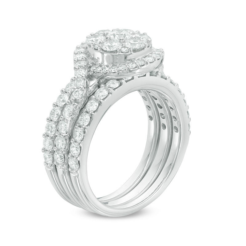 Main Image 2 of 2-1/2 CT. T.W. Diamond Swirl Bypass Frame Three Piece Bridal Set in 14K White Gold