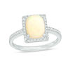 Thumbnail Image 0 of Cushion-Cut Opal and 1/8 CT. T.W. Diamond Rectangle Frame Ring in 10K White Gold