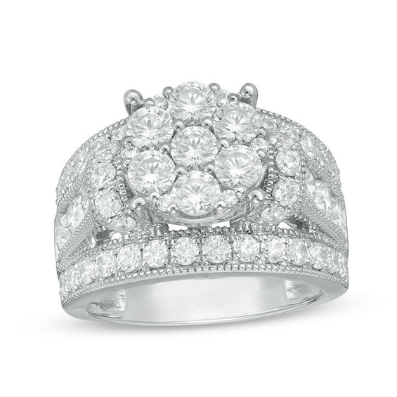 3 CT. T.w. Composite Diamond Multi-Row Vintage-Style Engagement Ring in 14K White Gold