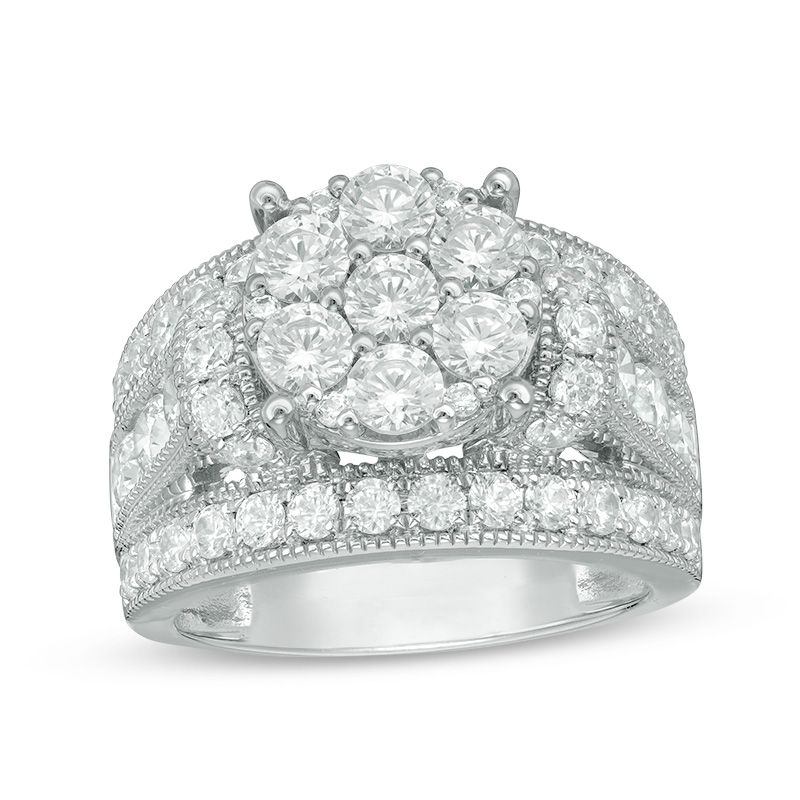 3 CT. T.W. Composite Diamond Multi-Row Vintage-Style Engagement Ring in 14K White Gold