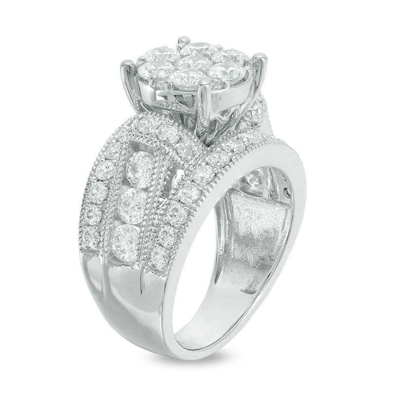 3 CT. T.W. Composite Diamond Multi-Row Vintage-Style Engagement Ring in 14K White Gold