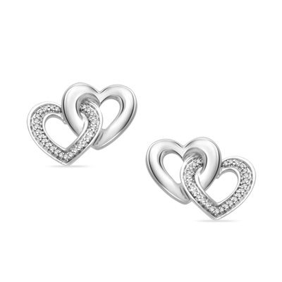 Sterling Silver Double Heart CZ Post Earrings Sterling Silver Double Heart CZ Post Earrings