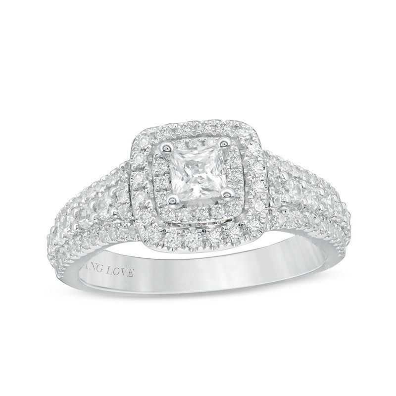 Vera Wang Love Collection 1 CT. T.W. Princess-Cut Diamond Double Frame Engagement Ring in 14K White Gold