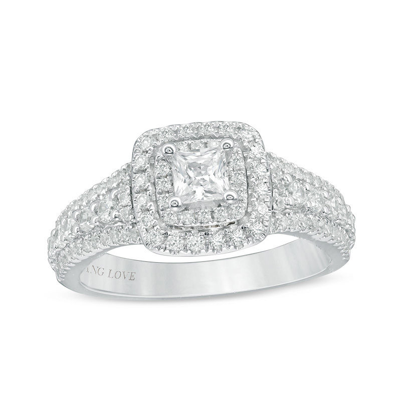 Main Image 1 of Vera Wang Love Collection 1 CT. T.W. Princess-Cut Diamond Double Frame Engagement Ring in 14K White Gold