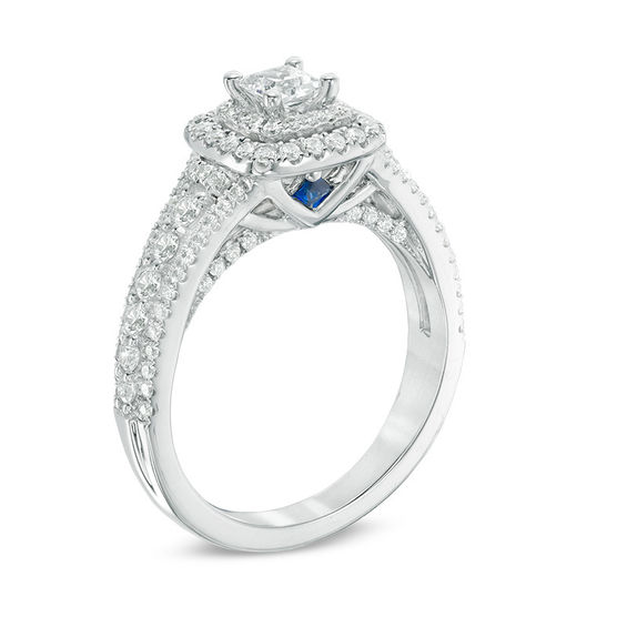 Vera Wang Love Collection 1 CT. T.w. Princess-Cut Diamond Double Frame Engagement Ring in 14K White Gold