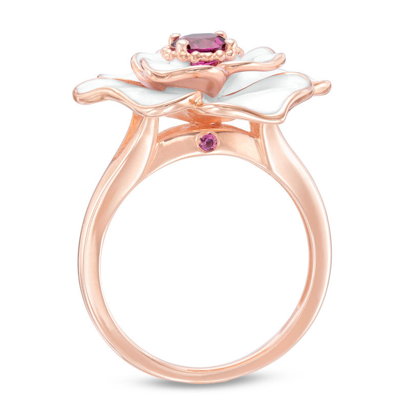 Main Image 2 of Rhodolite Garnet with White Enamel Rose Ring in 10K Rose Gold