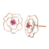 Thumbnail Image 1 of Rhodolite Garnet with White Enamel Rose Stud Earrings in 10K Rose Gold