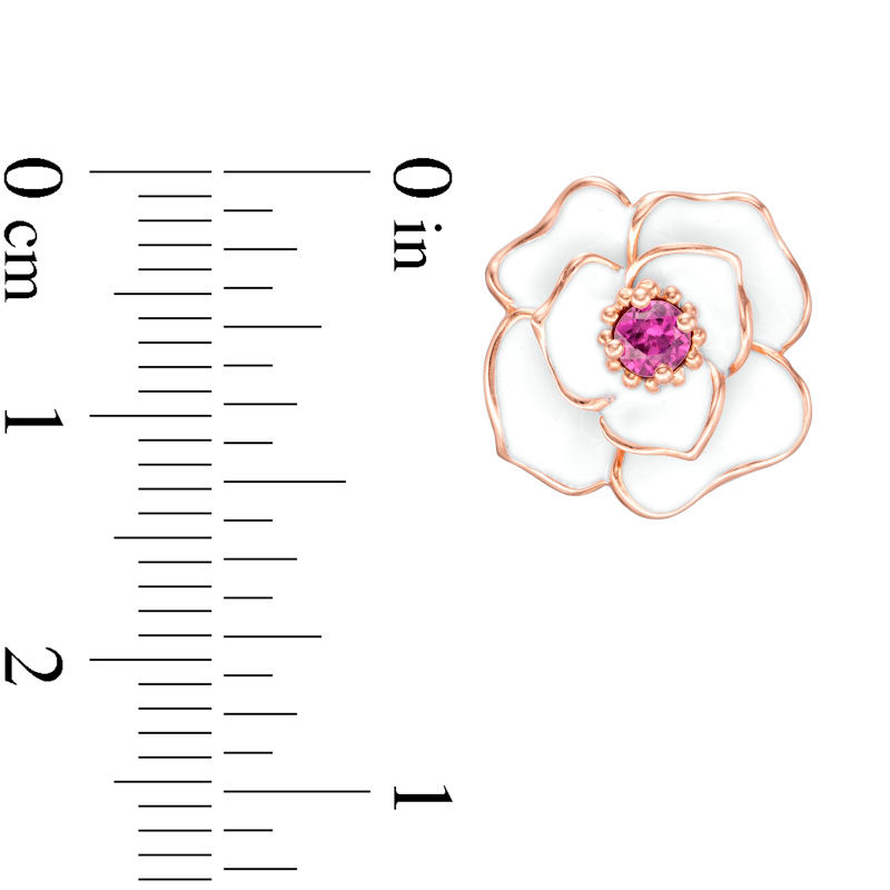 Main Image 2 of Rhodolite Garnet with White Enamel Rose Stud Earrings in 10K Rose Gold