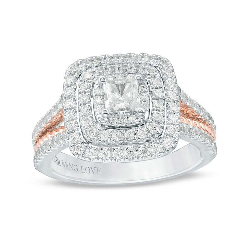 Main Image 1 of Vera Wang Love Collection 1 CT. T.W. Princess-Cut Diamond Triple Frame Engagement Ring in 14K Two-Tone Gold
