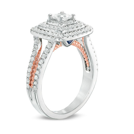 Vera Wang Love Collection 1 CT. T.w. Princess-Cut Diamond Triple Frame Engagement Ring in 14K Two-Tone Gold