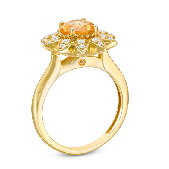 Citrine and White Sapphire Sunflower Ring in 10K Gold