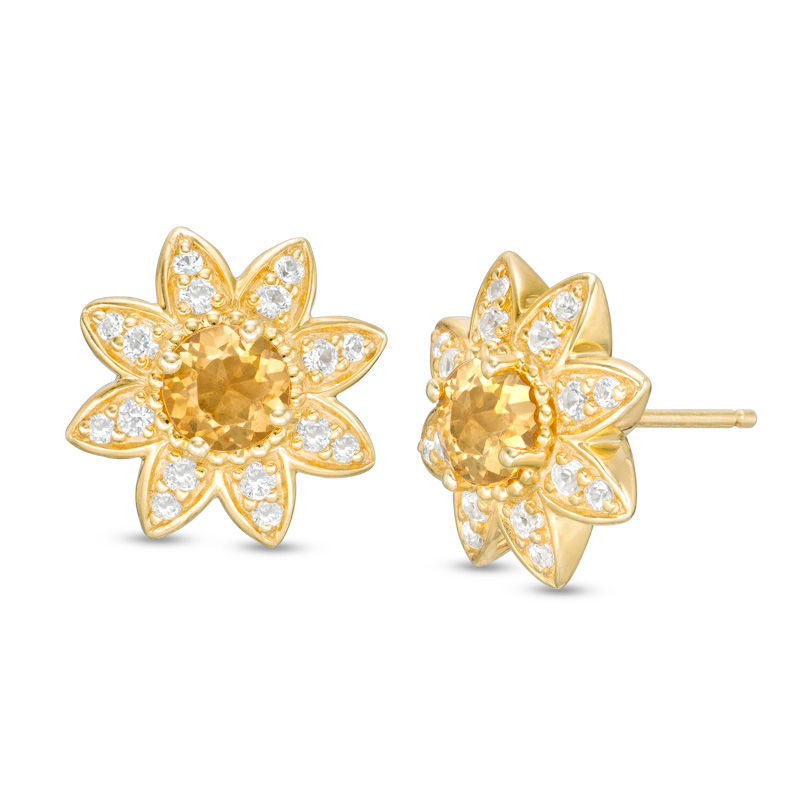 Main Image 1 of 5.0mm Citrine and White Sapphire Sunflower Stud Earrings in 10K Gold