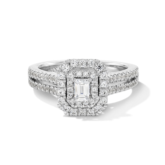 Vera Wang Love Collection 1 CT. T.w. Emerald-Cut Diamond Double Frame Engagement Ring 14K White Gold