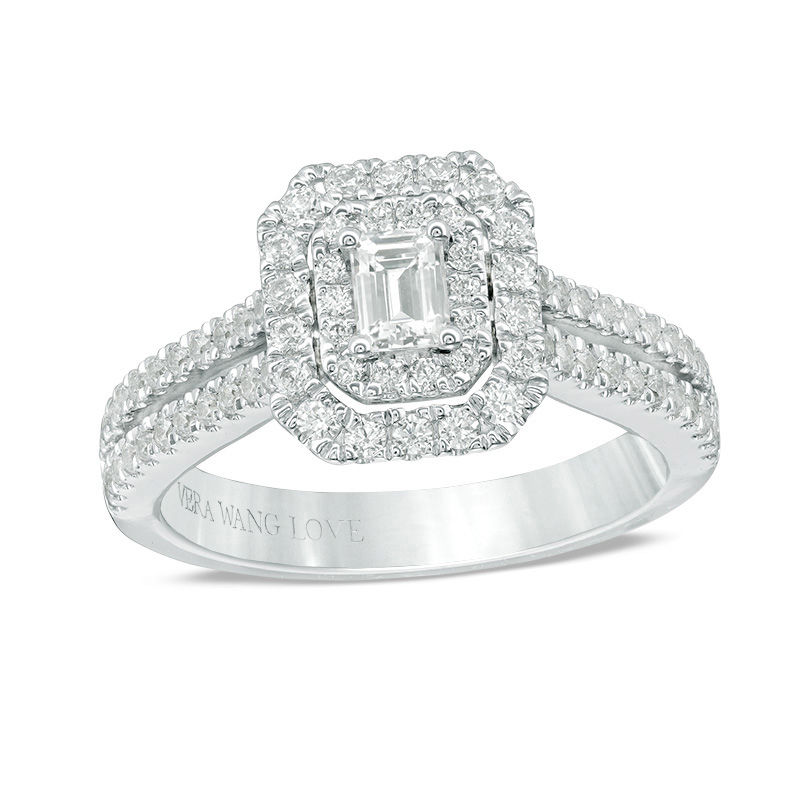 Vera Wang Love Collection 1 CT. T.W. Emerald-Cut Diamond Double Frame Engagement Ring in 14K White Gold