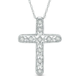 Diamond Accent Vintage-Style Chevron Cross Pendant in 10K White Gold
