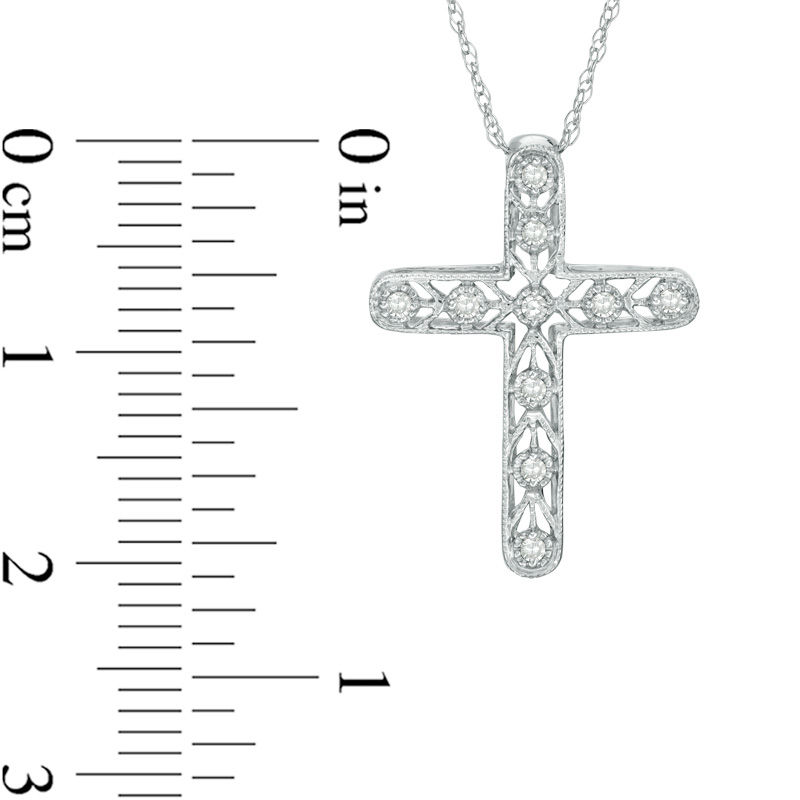 Main Image 2 of Diamond Accent Vintage-Style Chevron Cross Pendant in 10K White Gold