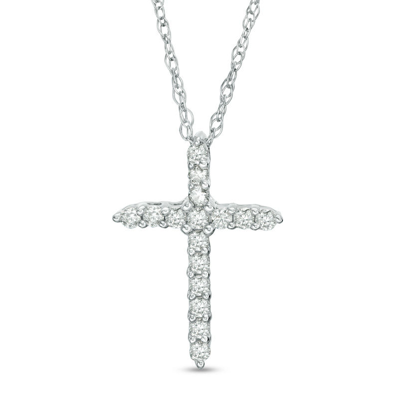 1/8 CT. T.W. Diamond Cross Pendant in 10K White Gold