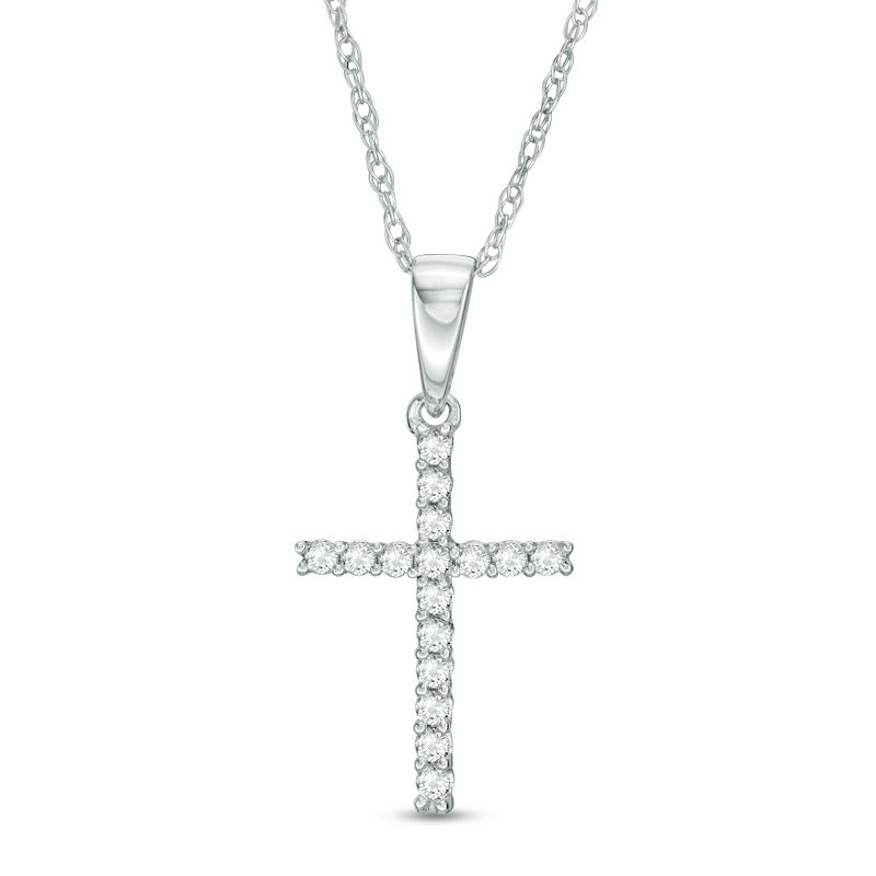 1/10 CT. T.W. Diamond Cross Pendant in 10K White Gold