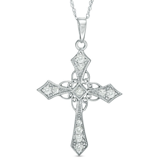 3/8 CT. T.w. Diamond Vintage-Style Cross Pendant in 10K White Gold