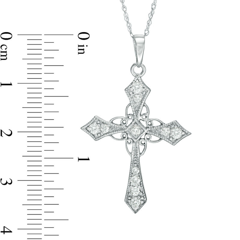 3/8 CT. T.W. Diamond Vintage-Style Cross Pendant in 10K White Gold