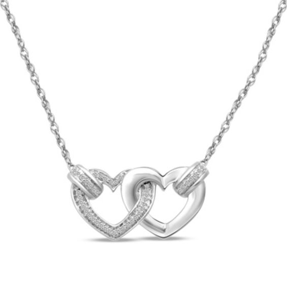 Diamond Accent Interlocking Hearts Necklace in Sterling Silver Zales