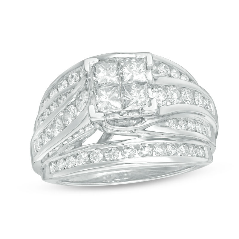 2 CT. T.W. Quad Princess-Cut Diamond Multi-Row Engagement Ring in 14K ...