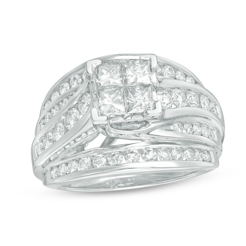 Main Image 1 of 2 CT. T.W. Quad Princess-Cut Diamond Multi-Row Engagement Ring in 14K White Gold