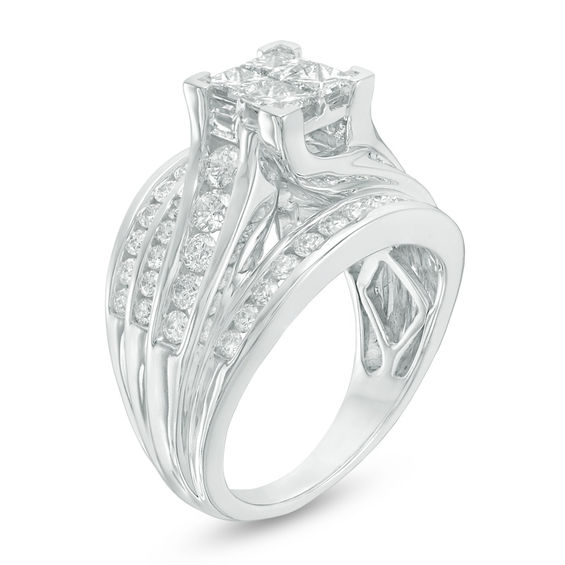 2 CT. T.w. Quad Princess-Cut Diamond Multi-Row Engagement Ring in 14K White Gold