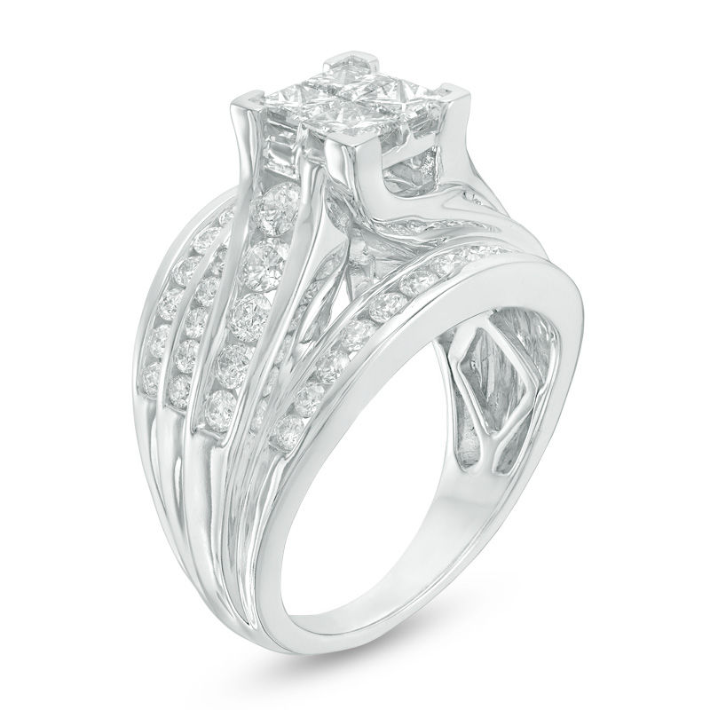 Main Image 2 of 2 CT. T.W. Quad Princess-Cut Diamond Multi-Row Engagement Ring in 14K White Gold