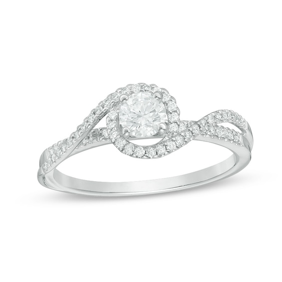 1/2 CT. T.w. Diamond Swirl Bypass Engagement Ring in 14K White Gold