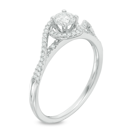 1/2 CT. T.w. Diamond Swirl Bypass Engagement Ring in 14K White Gold