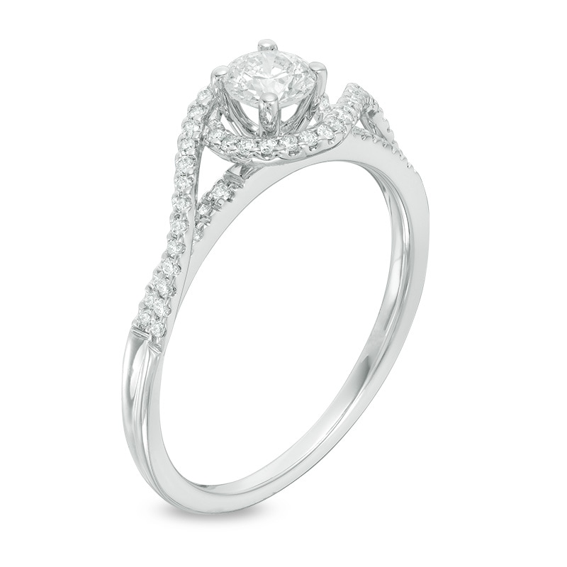 Main Image 2 of 1/2 CT. T.W. Diamond Swirl Bypass Engagement Ring in 14K White Gold