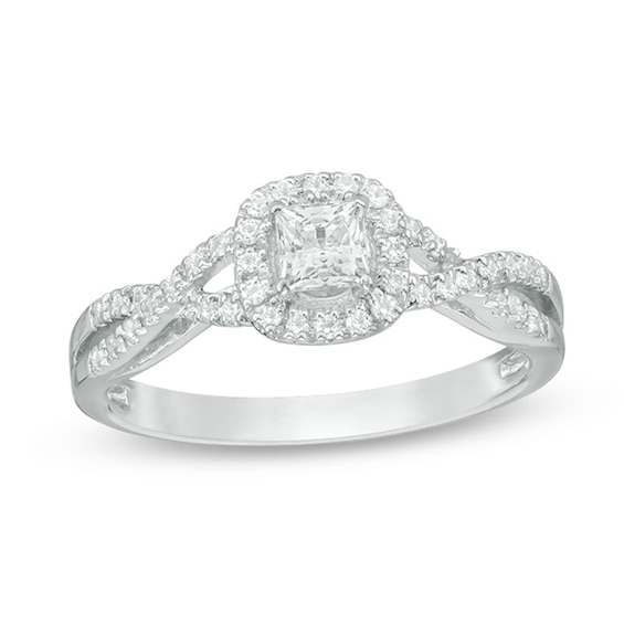 1/2 CT. T.w. Princess-Cut Diamond Frame Twist Engagement Ring in 14K White Gold