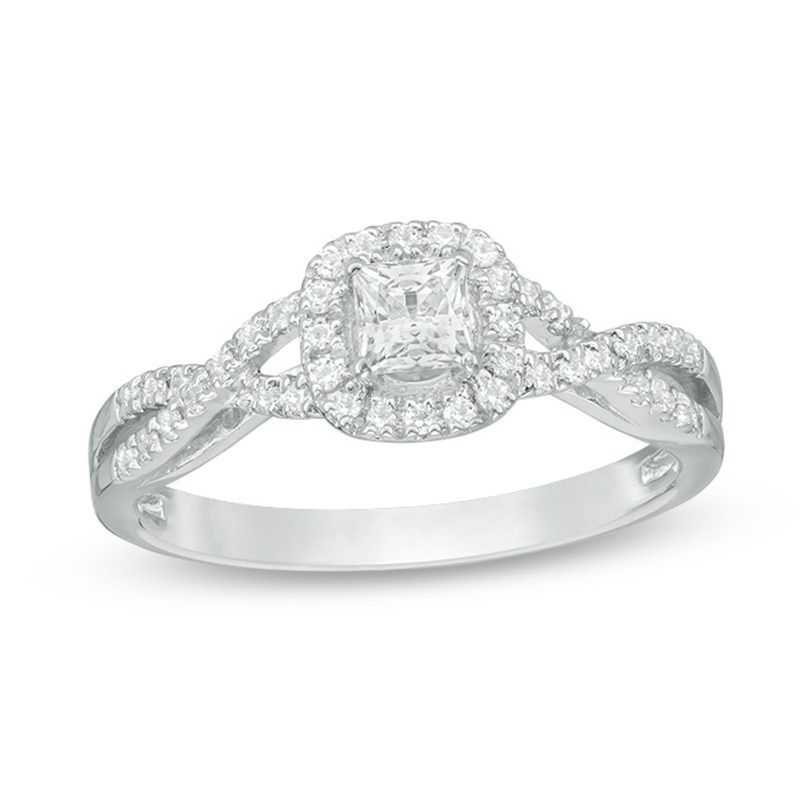 Main Image 1 of 1/2 CT. T.W. Princess-Cut Diamond Frame Twist Engagement Ring in 14K White Gold