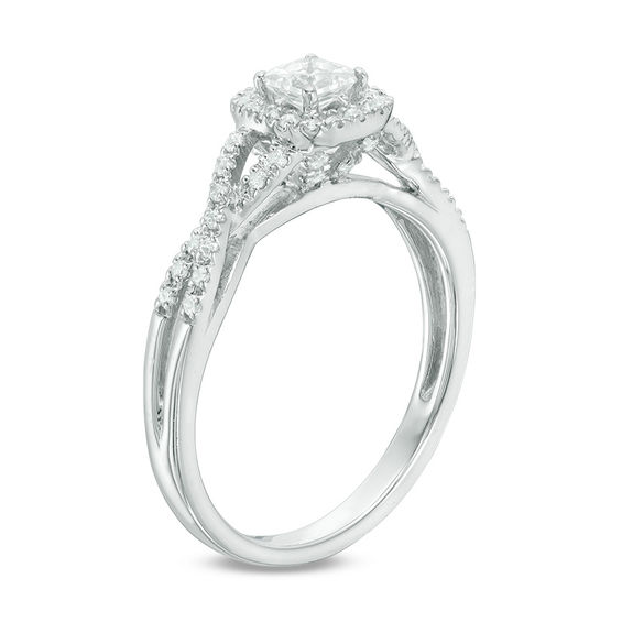 1/2 CT. T.w. Princess-Cut Diamond Frame Twist Engagement Ring in 14K White Gold