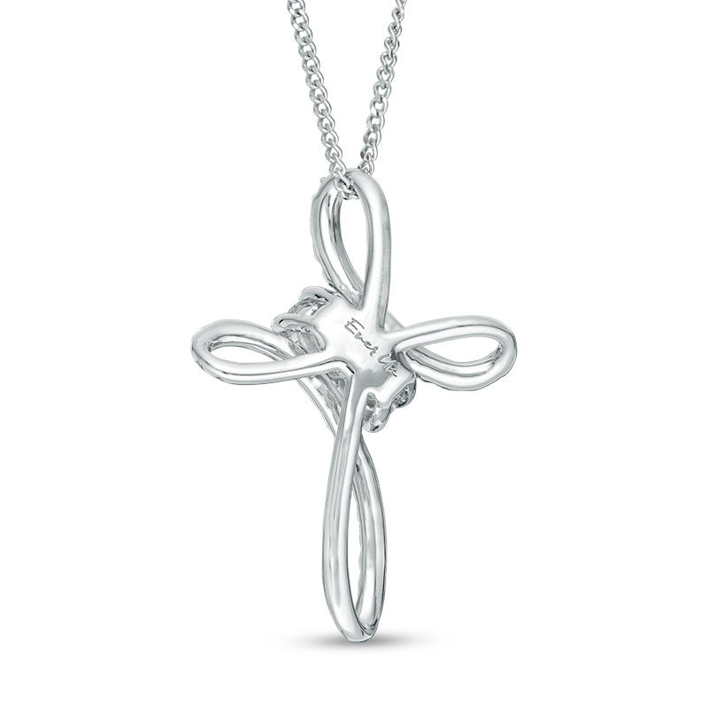 Main Image 2 of Ever Us® 1/2 CT. T.W. Diamond Two-Stone Bypass Cross Pendant in 14K White Gold - 19&quot;