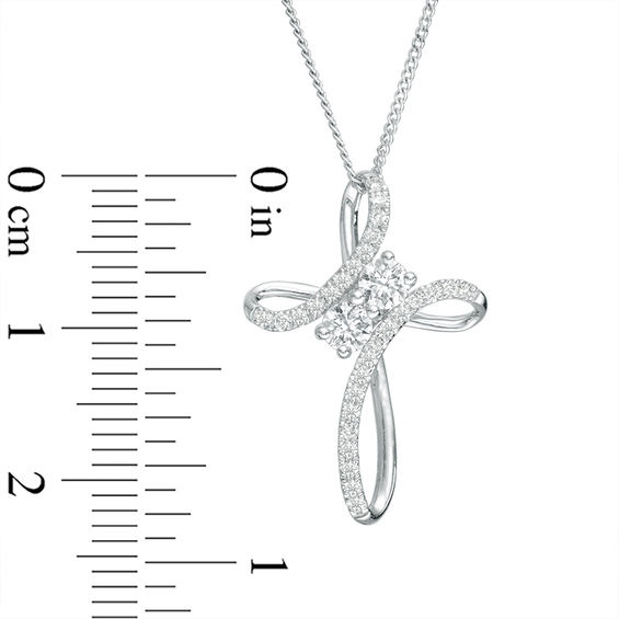 Ever Us® 1/2 CT. T.w. Diamond Two-Stone Bypass Cross Pendant in 14K White Gold - 19"