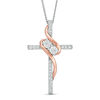 Thumbnail Image 1 of Ever Us® 1/3 CT. T.W. Diamond Two-Stone Swirl Cross Pendant in 14K Two-Tone Gold - 19"