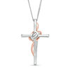 Thumbnail Image 2 of Ever Us® 1/3 CT. T.W. Diamond Two-Stone Swirl Cross Pendant in 14K Two-Tone Gold - 19"