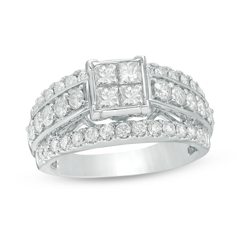 Main Image 1 of 2 CT. T.W. Quad Princess-Cut Diamond Three Row Engagement Ring in 14K White Gold
