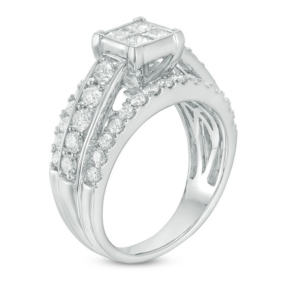 2 CT. T.w. Quad Princess-Cut Diamond Three Row Engagement Ring in 14K White Gold