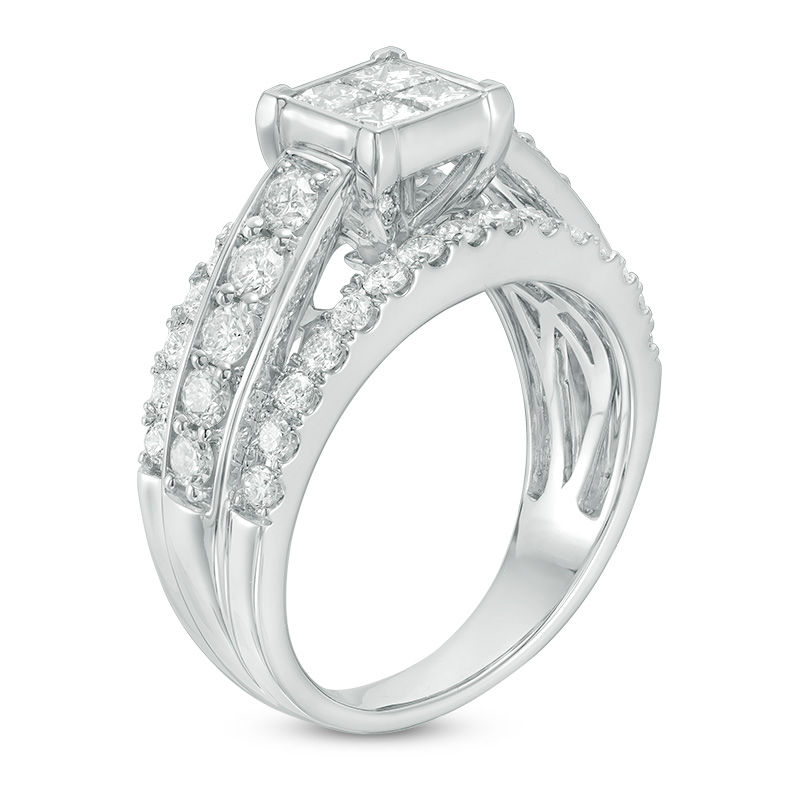 Main Image 2 of 2 CT. T.W. Quad Princess-Cut Diamond Three Row Engagement Ring in 14K White Gold