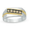 Thumbnail Image 1 of 3/8 CT. T.W. Champagne Diamond Slant Ring in 10K Two-Tone Gold